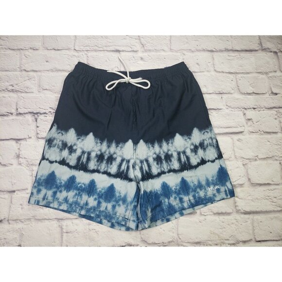 HUK Men's Pursuit Salt Dye Volley Swimming Shorts Trunks Blue White Size Small - Picture 1 of 4